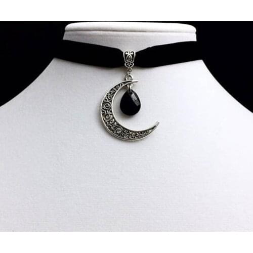 Fashion Gothic Moon Pendant Choker Velvet Choker Black Witchcraft Charm for Womens Jewelry Minimalist Style 2020