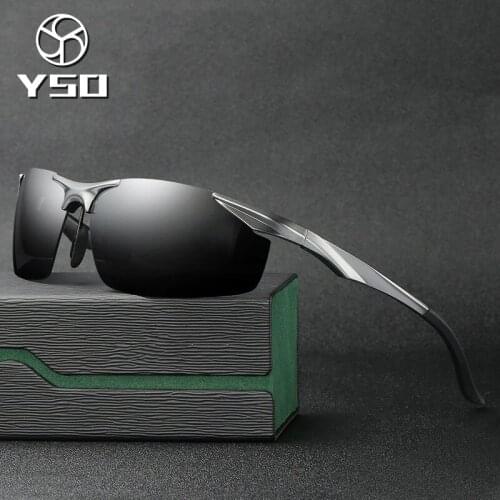 YSO Sunglasses Men Polarized UV400 Aluminium Magnesium Frame TAC Sun Glasses Driving Glasses Semi Rimless Accessory For Men 2206