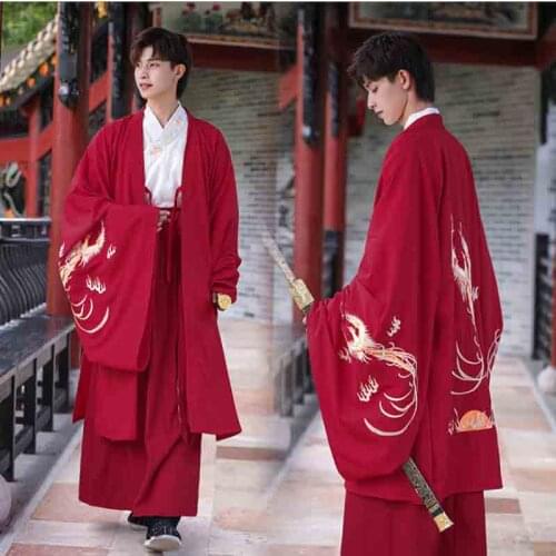Hanfu Men Chinese Traditional Embroidery Hanfu Dress Male Christmas Costume Red&Black Hanfu Jacket For Men Plus Size 3XL