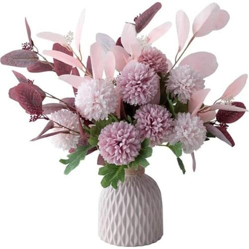 Artificial Flower Set, Artificial Hydrangea And Pink Ceramic Vase,Artificial Flower Plastic DIY Bouquet For Home Wedding