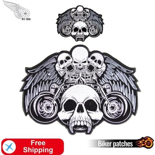 Skull Wings Motorcycle Embroidered Patch Applique Sewing Clothes Apparel Accessories DIY Cloth Iron On Patch for Jacket Leather