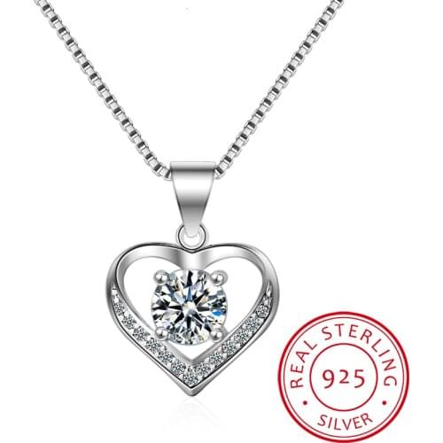 New Luxury Crystal Cz Heart Pendant Choker Necklace 925 Sterling Silver Chain Necklaces For Women Wedding Jewelry Gifts