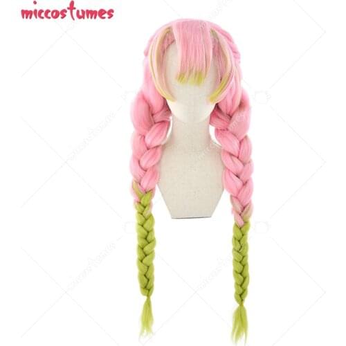 New Mitsuri Kanroji Green Pink Gradient Color Cosplay Wig