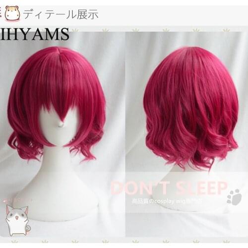 Akatsuki no Yona Yona Short Rose Red Curly Heat Resistant Hair Cosplay Costume Wig + Free Wig Cap