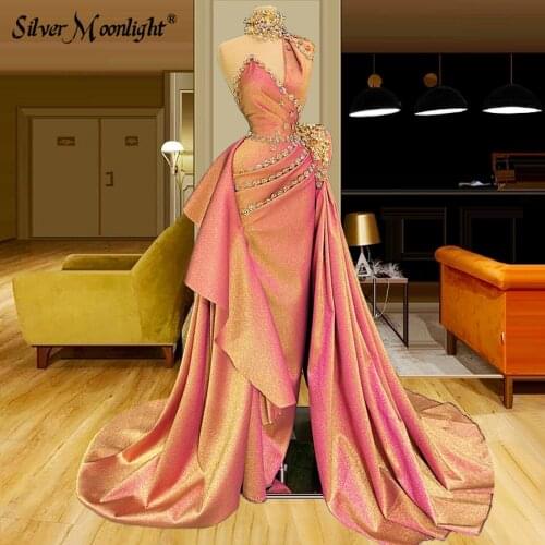 Princess Pink Deep V Line Evening Dresses Beaded Puffy Ball Gown Ruched Evening Gowns Pageant Prom Party Dresses Islamic Turkish