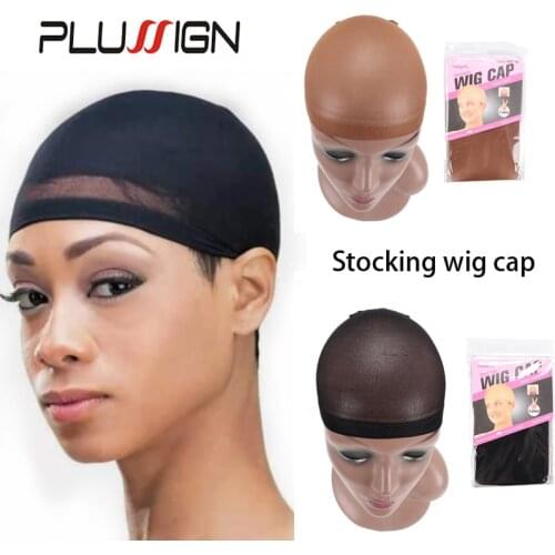 Plussign 20Pcs Nude Wig Cap Hair Net Stocking Wig Caps Stretchy Nylon Wig Caps For Women Black Beige Dark Brown Invidible Cap