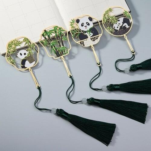 Chinese Style Panda Brass Bookmark Tassel Pendant Retro Book Clip Metal Pagination Mark Student Gift Stationery School Supplies