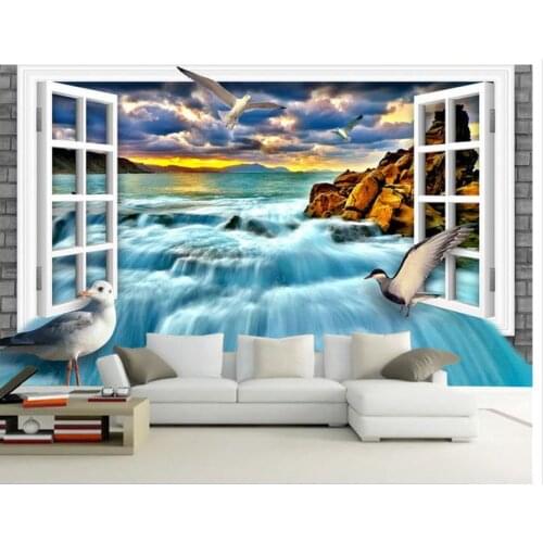 Custom photo wallpaper 3d wall murals wallpaper Window of white rock beach 3 d waterfall background mural wallpaper room decor