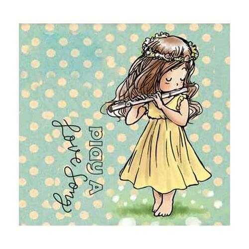 Played The Flute Girl Transparent Silicone Rubber Stamp And Metal Die Sheet Cling Scrapbooking DIY Cute Pattern Photo Album