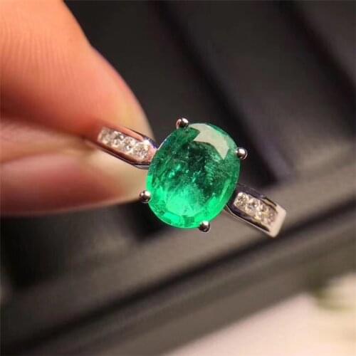 Luxury 925 Silver Ring With Green Oval nature Emerald Gemstone Silver Woman Open Adjust Size Classicparty Gift Wholesale