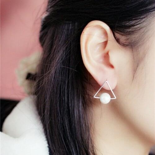Real 925 Sterling Silver Jewelry For Women Cute Pearl Triangle Earring Stud Small Stud Earring For Girls Wholesale