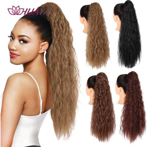 HUAYA Synthetic Corn Wavy Long Ponytail False Hair Wrap on Clip Hair Extensions Natural Black Brown Blonde Hairpiece Pony Tail