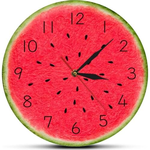 Its Fruit Time Watermelon Modern Acrylic Printed Wall Clock With Numerals Nursery Wall Art Decor Slient Quartz Movement Clock