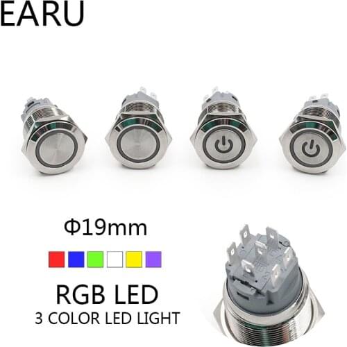 19mm 2 Dual 3 Triple Color RGB LED Light Switch Momentary Self-reset Latching Fixation Waterproof Metal Push Button Switch Power