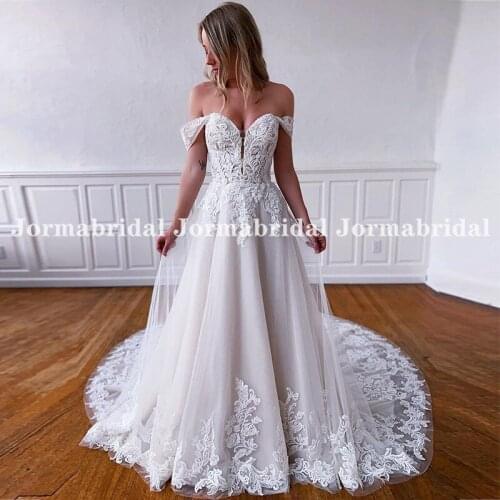 Princess Wedding Dress Elegant V-Neck Bride Romantic Applique Zipper With Buttons Back Off Shoulder Bridal Dress Robe De Mariee