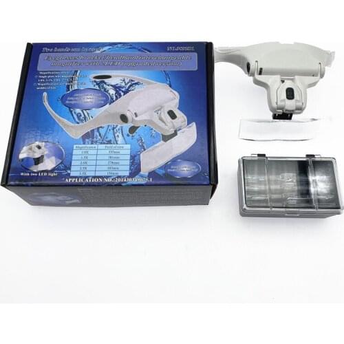 1.0X 1.5X 2.0X 2.5X 3.5X LED Magnifying Adjustable Head Magnifier Bracket Loupe with 2 Lights Tool Headband Magnifier Glasses