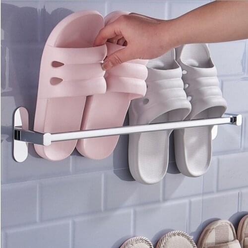 Bathroom Slippers Wall-mounted Non-perforated Toilet Stainless Steel Hanging Slippers Rack Home Storage Rack