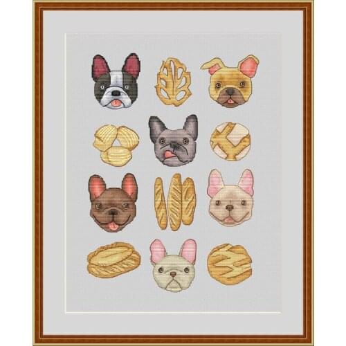 French Bulldog and Bread 32-40 sky blue cross stitch 11CT 18ct 14ct cotton thread embroidery handmade needlework cross stitch