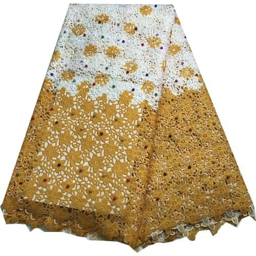 High Quality Nigerian Gold&White Cotton Cord Lace Fabric African Guipure Wedding Bridal Dress Party Sewing Material KRL-8021