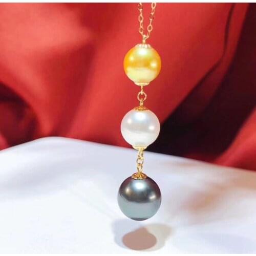 D412 Pearl Necklace Fine Jewelry Solid 18K Gold Natural Fresh Water Three Color Pearls Necklaces for Women Presents