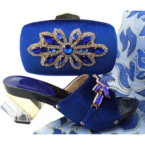 Ladies Italian Leather Shoe and Bag Set Royal blue Color Italian Shoe with Match Bag Set 2018 Nigerian Shoes and Bag Set QSL006