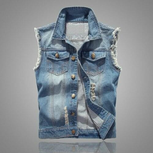 Mens Sleeveless Denim Vest Single Button Tide Coat Hole Waistcoat Autumn Streetwear Fashionable Jackets Oversized 6XL
