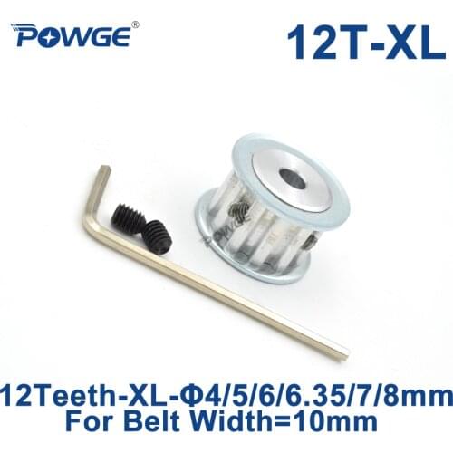 POWGE Inch Trapezoid 12 Teeth XL Timing pulley Bore 4/5/6/6.35/7/8mm for width 10mm XL Synchronous Belt 12-XL-10 AF 12teeth 12T