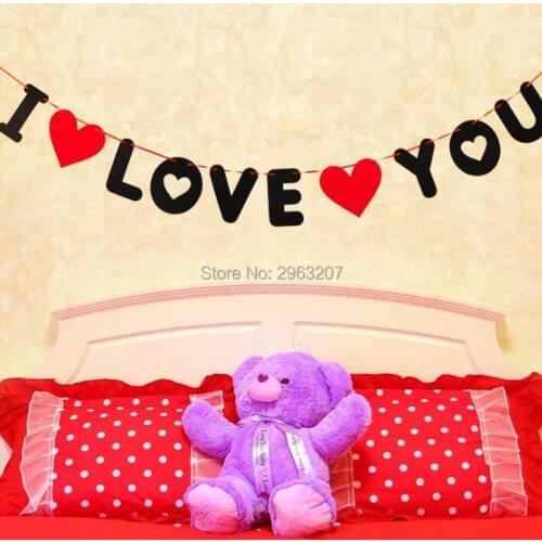 100pcs Heart Garland 3m Non-woven I LOVE YOU Letter Bunting Flags Wedding Party Banner Hanging Garland Marriage Room Decor