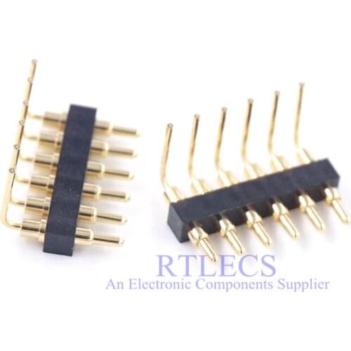 2 pcs Spring-Loaded Pogo Pin 6 Position 2.54 Grid Pitch Male Pin Right Angle 10.5mm Height Throug Holes PCB