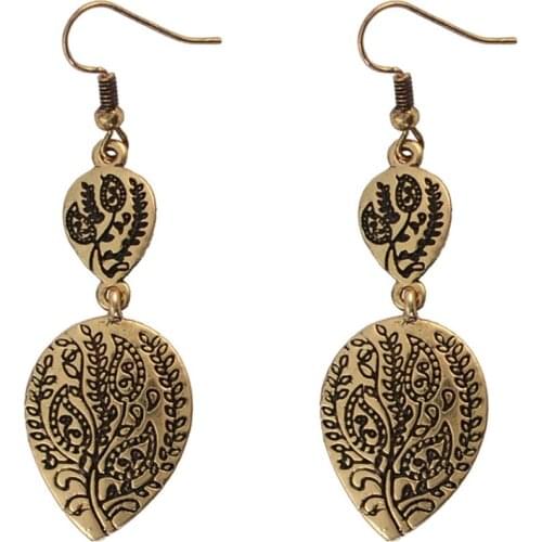 2 Style New Arrival European Retro Vintage Ethnic Carved Tree Leaf Circle Dangle Drop Earrings For Women Boho Ear Jewelry