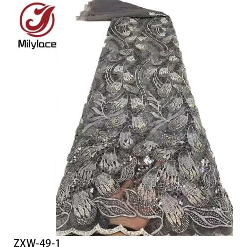 2021 High Quality African Tulle Fabric Classic Embroidery Heavior Beaded Tube Lace for Wedding Dress ZXW-49