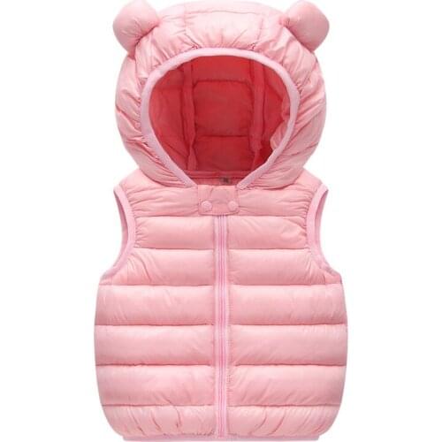 2021 Winter Childrens Wear Ear Down Cotton Hooded Vest Baby Boys Girls Candy Color Jacket 1-4y Kids Thin Coat Warm Soft Clothes
