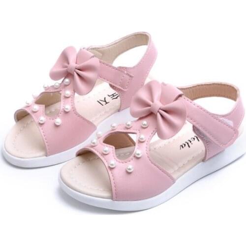 3 5 7 12 Year 2021 Fashion Bow Princess Girlish Pink Shoes For Children Summer Beach Sandals Kids Baby Girl Beautiful Shoes