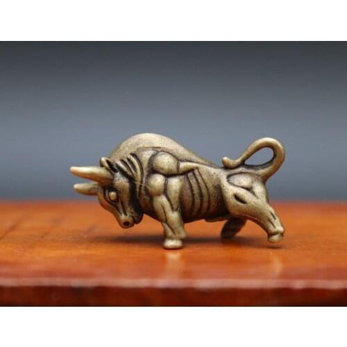 4 CM China Pure Bronze Zodiac Animal Beast Ox Oxen Bull Statue Amulet sculpture