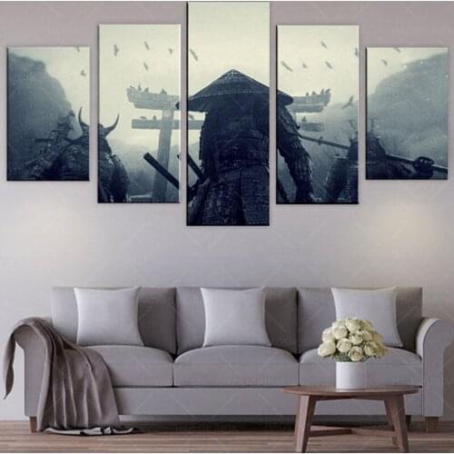 5 Pieces Retro photo Samurai Painting Painting Canvas Wall Art Picture Home Decoration Living Room Canvas Painting obrazy plakat