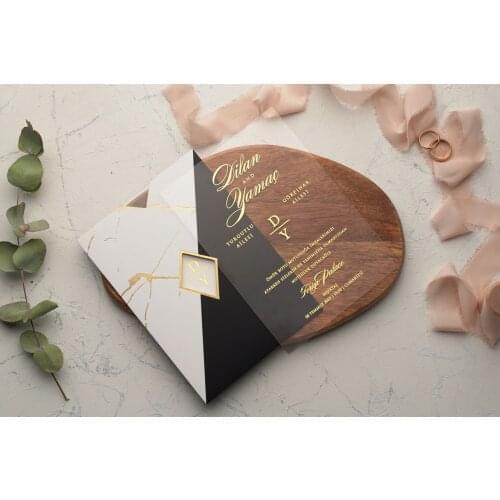 65 black and white mixed envelopes and transparent wedding invitation