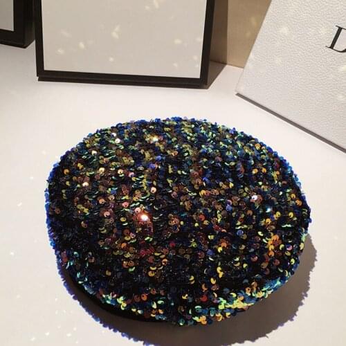 Fashion Colorful Sequins Beret Hat Women Leisure Performance Buds Cap Spring Autumn Flat top Headgear