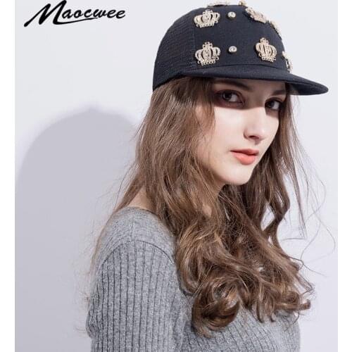 Promotion good caps New Women Girl Men Boy Rhinestone Crown Baseball Cap Fashion Woman Hip Hop Snapback Diamond Hats Gorras