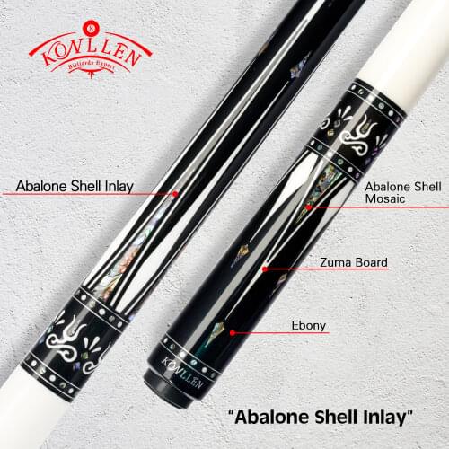 KONLLEN Billiard Pool Cue 12.5mm Tip Solid Wood Shaft 3*8/8 Joint Real Inlay Cue Stick 148cm White Billiard Cue With Extension