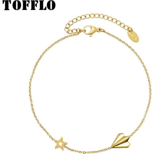 TOFFLO Stainless Steel Jewelry Paper Airplane Anklet Womens Simple Star Beach Anklet BSS114