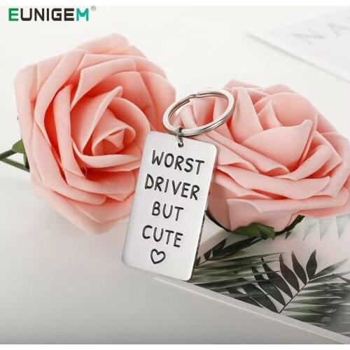 Worst Driver But Cute Keychain for Boyfriend Girlfriend Funny New Drive Gifts Car Keys Keychain for Husband Men Women