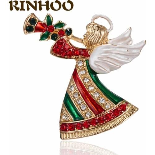RINHOO Beauty Blow Horn Angel Brooches For Women Girls Cute Music Angel Fairy Brooch Enamel Pins Fashion Jewelry Christmas Gifts