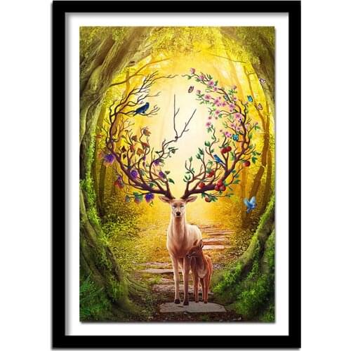 DIY 5D Diamond Painting By Numbers Full Drill Elk in Forest Diamond Embroidery Deer Mother Son Crystal Cross Stitch Wall Decor