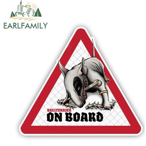 EARLFAMILY 12cm x 10.5cm Bullterrier Dog Car Stickers Dog on board Decals Pet Dog Decal Dog Warning Sign Humorous Stickers