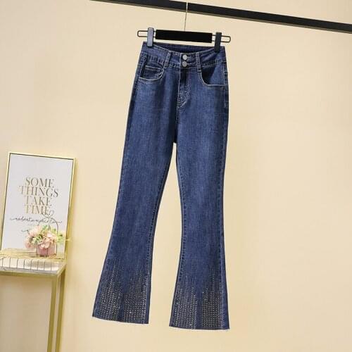 Stretch Drilling Plus Large Size Oversize Korean Vintage Clothes WomenS High Waist Trousers Fashion Jeans Pants For Girls