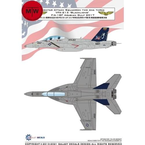 Galaxy G48029 G72022 1/48 1/72 Scale Fighter Attack Squadron VFA-213 Blacklions F/A -18F Arabian Gulf 2017 Model Decal