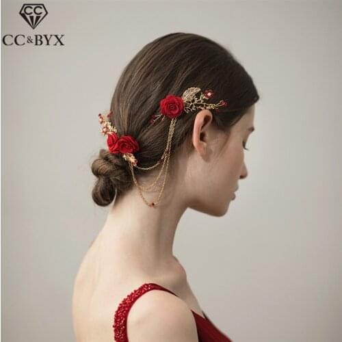 CC wedding jewelry hair combs crown chain cloth comb bridal fashion engagement accessories rose shape romantic crystal diy O388