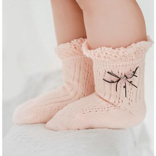 Newborn Infant Cotton Lace Bow Socks Toddler Children Girls Kids Summer White Mesh Thin Cute Princess Long Sock Baby Accessories