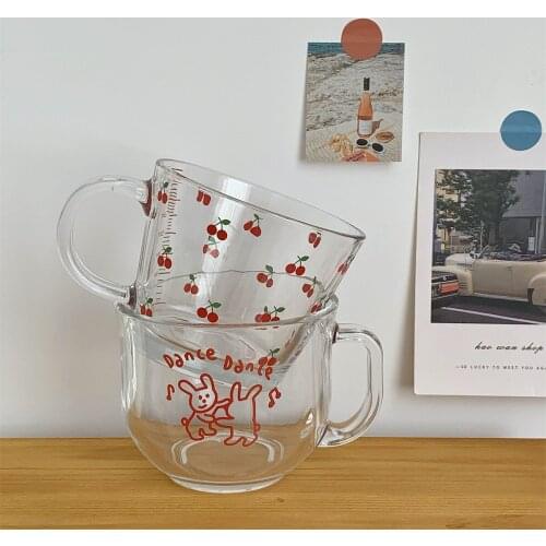 Ins Wind Cartoon Rabbit Bear Glass Girl Heart Lovely Student Breakfast Kettle Large Capacity Milk Coffee Cup Drinking Glasses