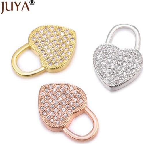Juya Trendy Cubic Zircon Lock Charm Pendants Necklace Pendant Clasps for DIY Woman Necklace Luxury Jewelry Making Supplies